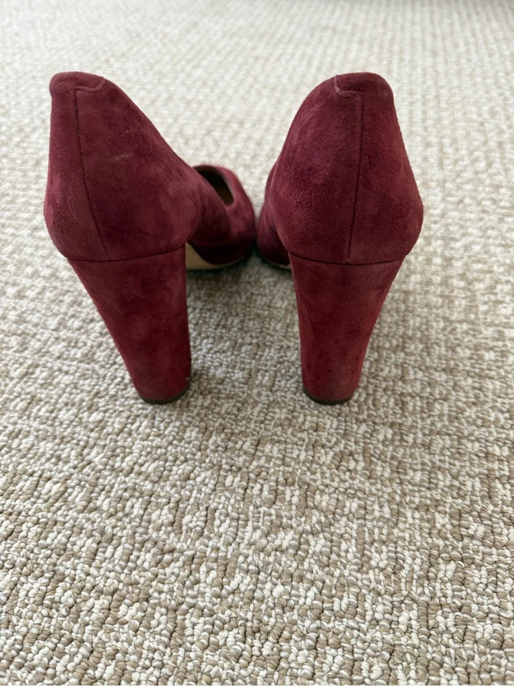 J. Crew Burgundy Suede Round-Toe Block Heel Pumps